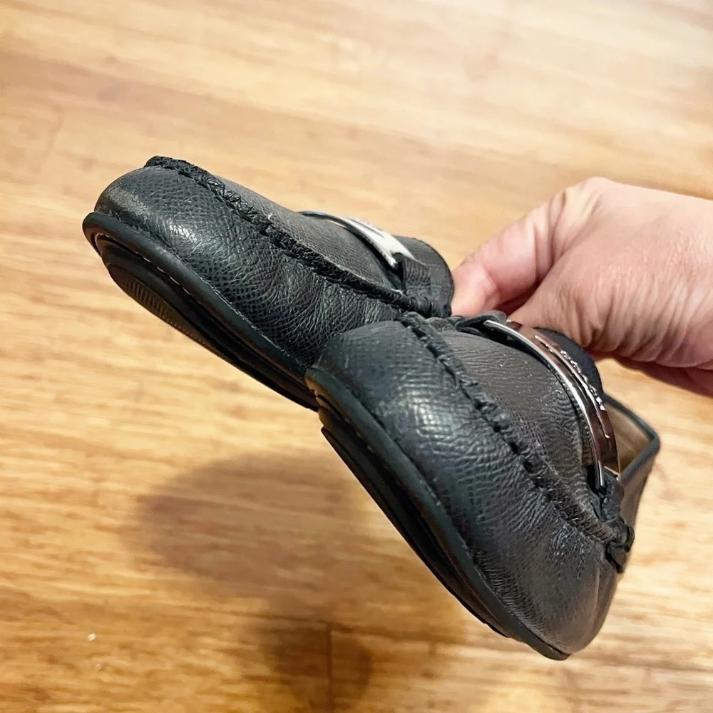 Coach Olympia Cross Grain Leather Black Slip-On Driving Loafers Shoes. Size 10